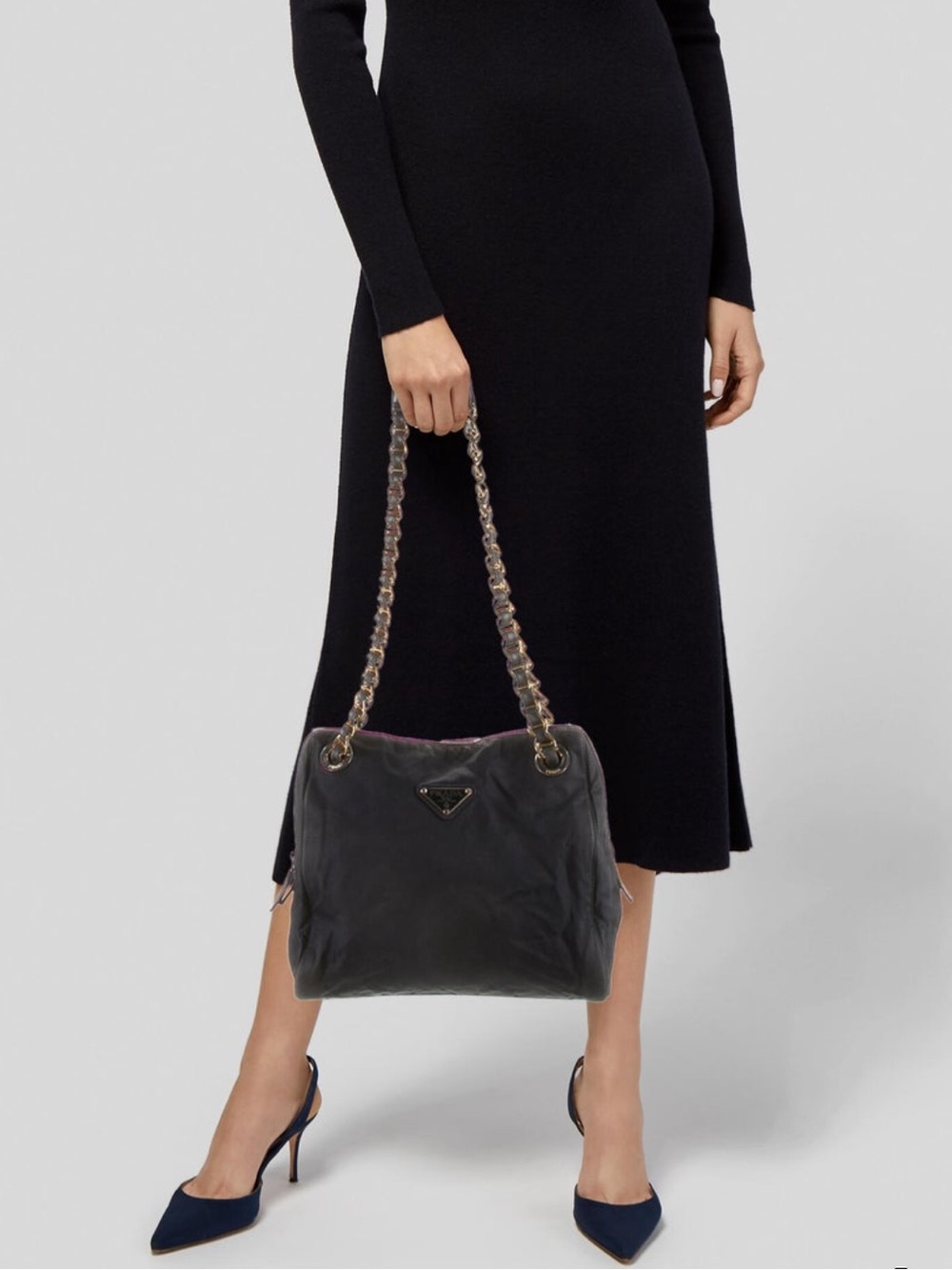 Prada Black Nylon Tote with Gold Chain Straps - Picture 10 of 10